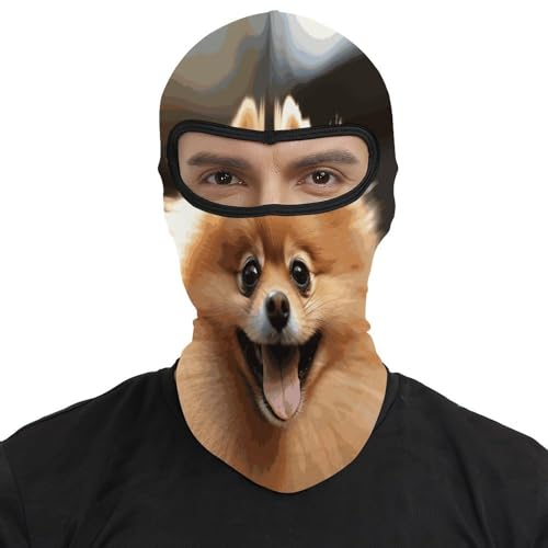 Balaclava con impresión de perro pomerania para hombres y mujeres, máscara facial térmica para clima frío, equipo de motocicleta, máscara de esquí para invierno miniatura 2