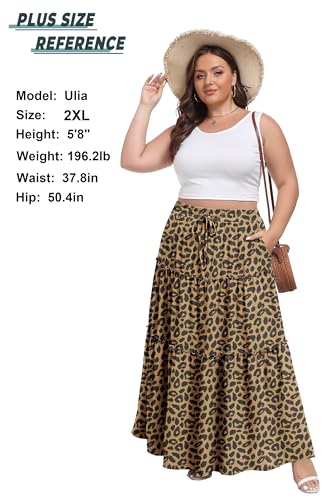 Image of Lepunuo Womens Casual Boho High Waisted Flowy Maxi Skirts Tiered Floral Long Skirts with Pockets for Summer Beach Vacation