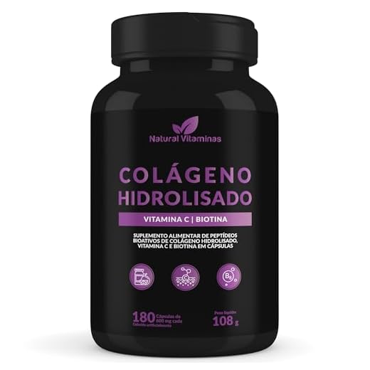 Colágeno Hidrolisado com Biotina e Vitamina C - Suporte para Ossos, Cabelo, Pele e Unhas Saudáveis. 1 Pote com 60 Cápsula de 580mg - Natural Vitaminas