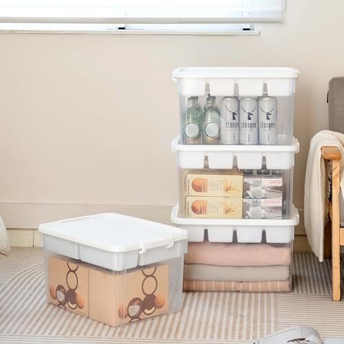 Image of Citylife 32 QT Stackable Toy Storage with Building Baseplate Lid and Removable Tray Tool Box Organizer Storage Bins with Lids for Organizing Bead, Tool, Sewing, 4 Packs