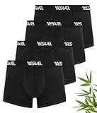 YESWEL Mens Boxers, Bamboo Boxer Shorts Multipack of 4, Anti Chafing Underwear, Moisture Wicking Breathable Underpants, No Itchy Labels Pants Trunks (4x Black, L)