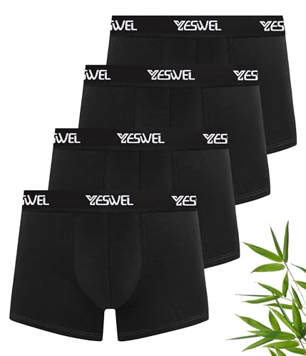 YESWEL Mens Boxers, Bamboo Boxer Shorts Multipack of 4, Anti Chafing Underwear, Moisture Wicking Breathable Underpants, No Itchy Labels Pants Trunks (4x Black, L)