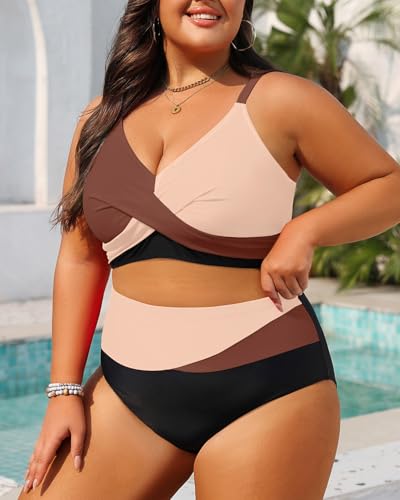 Image of Tempt Me Plus Size Two Piece Swimsuit - Women High Waisted Bikini Set Tummy Control Bathing Suits