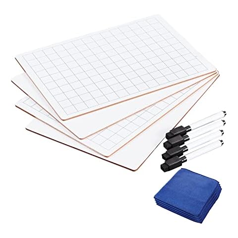 MAKELLO Small White Board A4 Dry Erase Board for Kid, Mini Whiteboard Set with 4 Pens, Double-Sided Plain and Grid Cover