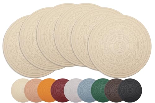 Bxzandya 15" Round Plastic Placemats Set of 6, Faux Leather Table Mats