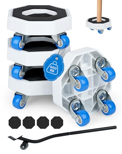 Möbeltransportrollen Set mit 4 Möbelrollen Schwerlast und 1 Möbelheber mit Rollen 360° Schwerlast Möbelroller mit Rillen und Antirutschmatte Schwerlast Transportrollen für Schwere Möbel Trägt 400 kg