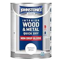Johnstones - Quick Dry & Non Drip Gloss Paint for Wood & Metal - Brilliant White | Interior & Exterior | Low Odour, Water-Based Formula, Dry in 1-2 Hours | 10m2 Coverage per Litre | 1.25 L