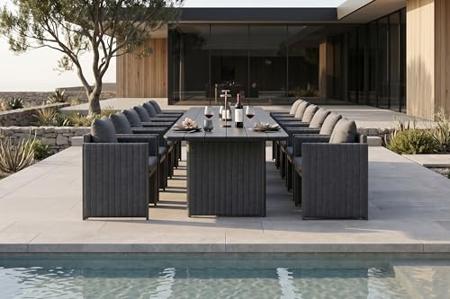 Image of PURPLE LEAF Outdoor Dining Set Oversized 13 Pcs with Olefin Armchairs Grey