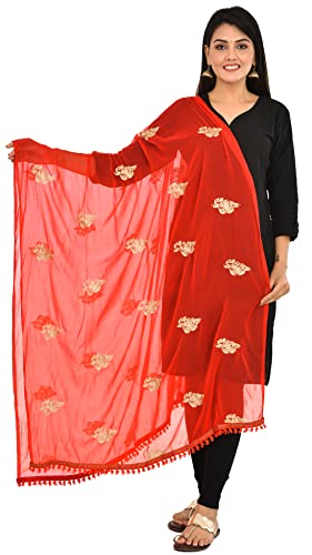 Image of YOUTHQUAKE Golden Patti Embroidered Work Chiffon Dupatta for Womens & Girls with Jaalar Lace