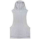 YiZYiF Men's Hooded Gym Tank Tops Bodybuilding Stringer Muscle Workout Shirts Grey Large