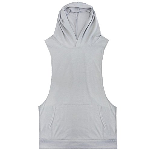 YiZYiF Men's Hooded Gym Tank Tops Bodybuilding Stringer Muscle Workout Shirts Grey Large
