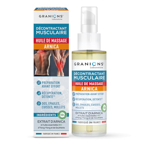 Granions | HUILE DE MASSAGE ARNICA | DÉCONTRACTANT MUSCULAIRE | Huile Essentielle Ylang Ylang et Gaulthérie BIO | Préparation et Récupération Sportive,...