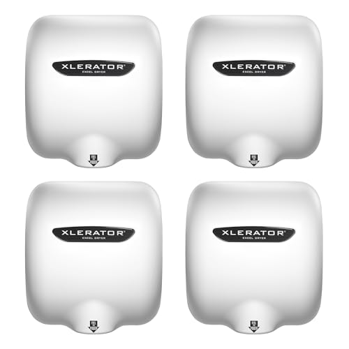 XLERATOR XL-BW 1.1N High Speed Automatic Commercial Hand Dryer, White Thermoset BMC Cover, GreenSpec Listed, LEED Credits, Heat and Sound Options, Noise Reduction Nozzle, 208/ 277V 6.2 Amps (4 Pack)