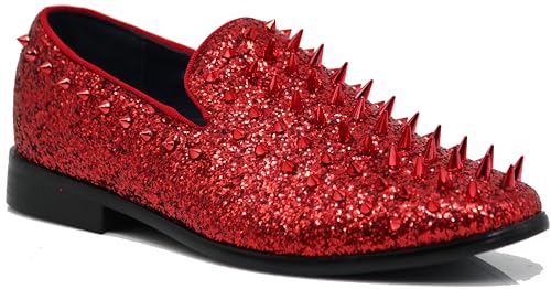 Image of SPK16 Men's Vintage Spike Dress Loafers Slip On Fashion Shoes Classic Tuxedo Dress Shoes