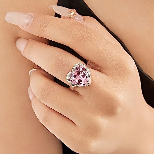 Altenevia Pink Cubic Zirconia Heart Women'S Ring Halo Heart Adjustable Statement Ring For Women thumb #1