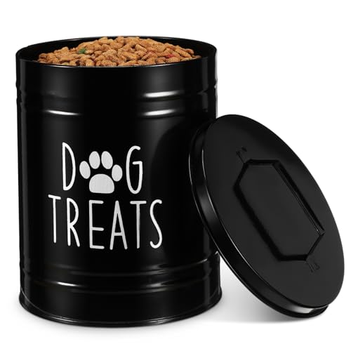 Cabilock Farmhouse Style Airtight Metal Dog Food Storage Container with Handle Compact Dog Treat Canister for Freshness Space Saving Snack Bin for Kitchen Organization