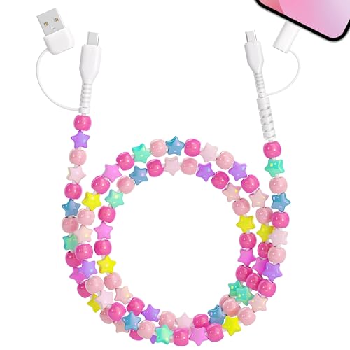 Aolcev 4 in 1 USB C Cable Multi Beaded for iPhone Charger Cord for iPhone 17 16 15 Pro Max 3.3FT Fast Charging Cable 66W USB A Type C iOS Cable for iPhone 14 13 Pro Max Galaxy S25 Colorful Stars