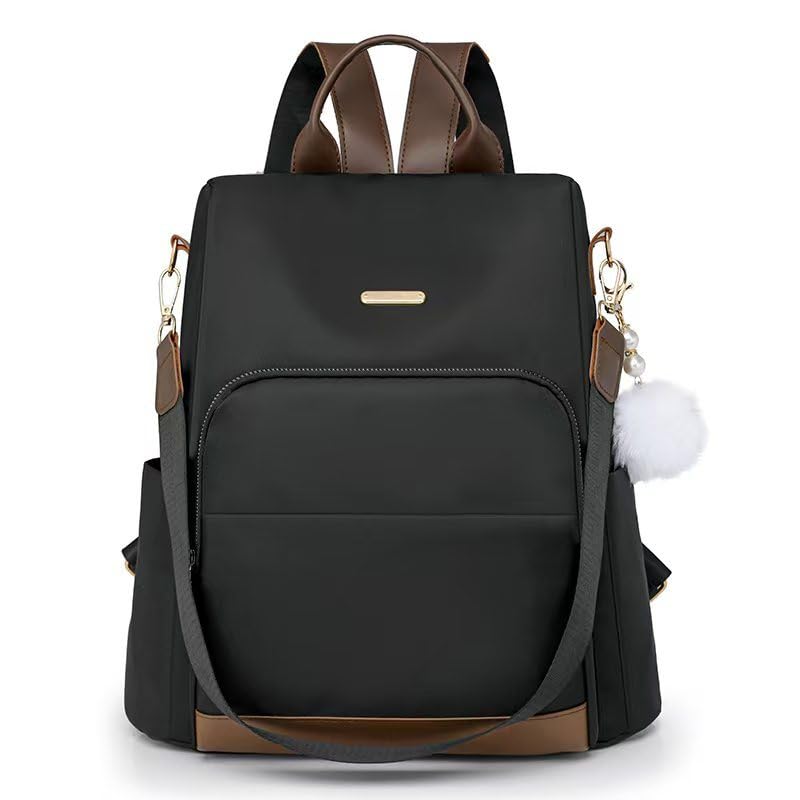 Mochila Feminina Casual em PU Couro Sintético Grande Capacidade Bolsa Ombro Leve Multiuso Trabalho Escola Passeio(Preto)