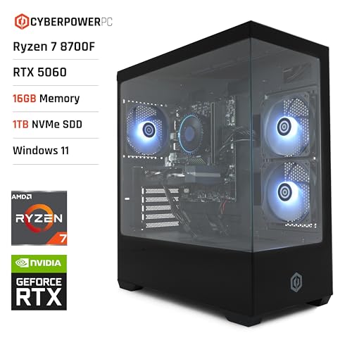 CyberPowerPC Wyvern Gaming PC - AMD Ryzen 7 8700F, Nvidia RTX 5060, 16GB RAM, 1TB NVMe SSD, 650W PSU, Wi-Fi, Windows 11, Prism Panoramic Black - Image 2