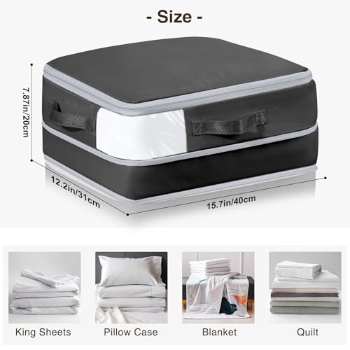 DIMJ Sac de Compression - Housse de Rangement Vetement Couette avec Poignées Renforcées, Organisateur D'auto-Compression pour Couettes, Vêtements, Oreillers, Linge de Lit, Lot de 6, Noir Classique – vue 6