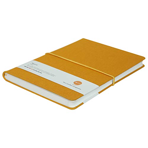 Image of COMMA Regina - A5 Size - Hard Bound Notebook with a Horizontal Elastic Band Closure - 192 Pages - 80gsm Natural Shade Paper - Fabric Cover Material - (Mustard Yellow)