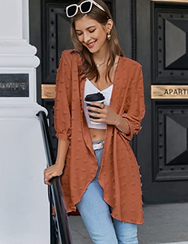 Hotouch Open Front Swiss Dot 3/4 Sleeve Kimonos For Women Lightweight Beach Cardigans Orange Xxl #TOP2