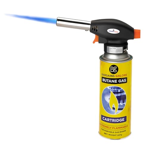 Blow Torch with Butane Gas Bottles - for Camping, Cooking, Kitchen, BBQ, Desserts, Creme Brulee | Flamethrower Welding Refill Auto Ignition Soldering Weed Burning (Blow Torch Only)