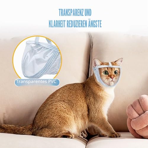 DONGKER Katze Maulkorb, Katzenmaulkorb mit Atmungsaktivem Mesh und PVC Gesichtsschutz für Kätzchen Katzen Verhindern Beißen Kauen Katzenpflege