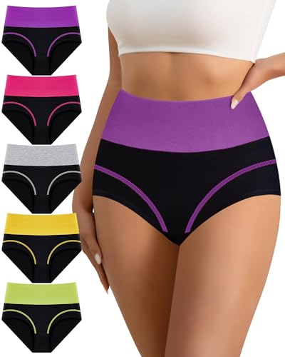 Image of Women's Cotton Underwear High Waisted Postpartum Panties Soft Briefs Light Tummy Control Full Coverage 4 /5 Pack
