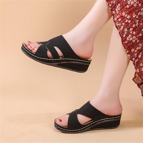 Wedge Sandals for Women Summer Arch Support Orthopedic Sandals, Hollow Open Toe Breathable Slippers Fashion Cross Strap Platform Sandal Slip on Comfortable Slippers3