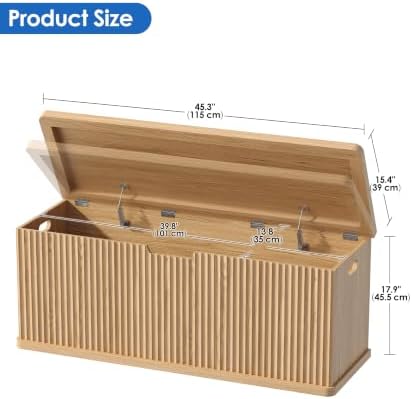 Akxomel 45.3" Fluted Storage Chest Wooden Storage Trunk 2 Safety Hinges Oak - 2