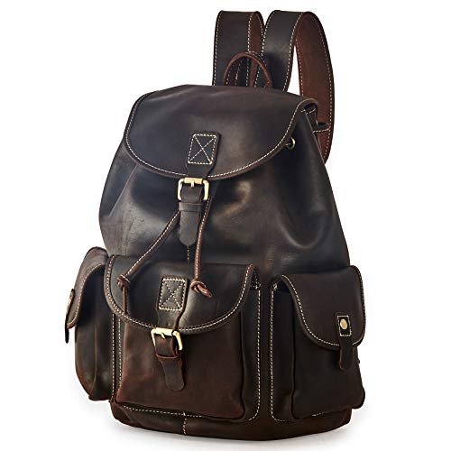 Exclusive Discount 90% Price BRASS TACKS Leathercraft Men's Convertible Crazy Horse Genuine Leather Backpack 15.6"Laptop Steampunk Vintage Travel Daypack