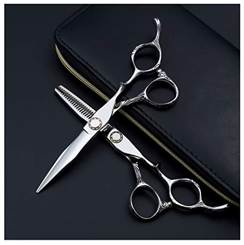 Ciseaux de coiffure ensemble 2 pièces : ciseaux de barbier coupe effilage argent 6" - 2