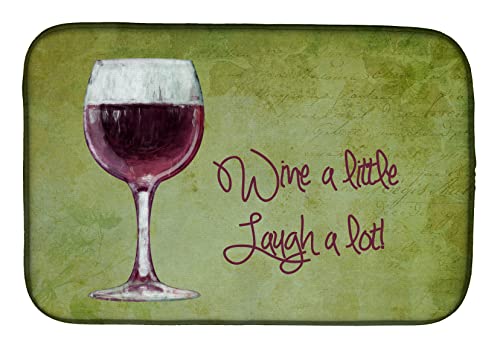 Caroline's Treasures SB3067DDM Wine a little laugh a lot Dish Drying Mat Absorbent Dish Drying Mat Pad for Kitchen Counter Dish Drainer Mat for Countertop, 14 x 21