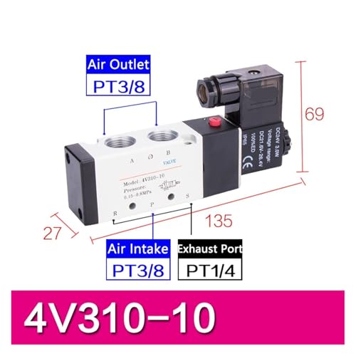 Électrovanne pneumatique 4V310-10 stop fuite air commande 24V 220V