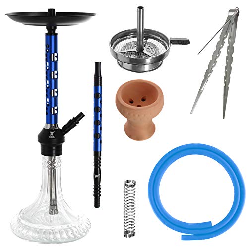 Kaya ELOX Eco Pentagon Medium Shisha Set - Höhe 64cm - Hookah mit Zubehör Kamin Schlauch Alu Mundstück Kohlezange (Blau) – Bild 3