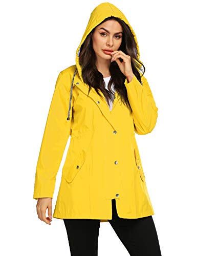 Avoogue Raincoat Womens Lightweight Hooded Waterproof Active Outdoor Rain Jacket Windbreaker Yellow XXL