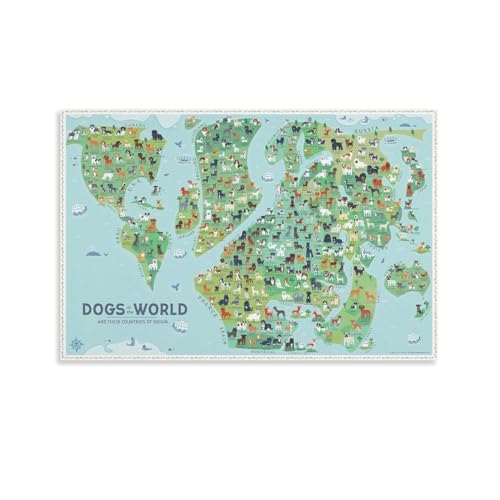 This Modern Version of The World Dog Map Canvas Painting Posters And Prints Wall Art Pictures for Living Room Bedroom Decor 24x36inch(60x90cm) Unframe-style