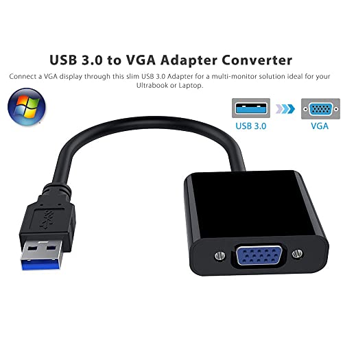 Bowong Usb 3.0 To Vga Adapter, Usb 3.0/2.0 To Vga 1080P Adapter (Male To Female), Multi Monitor External Video Graphic Card Cable Converter For Windows 10/8.1/8/7/Xp Built-In-Drivers #TOP1