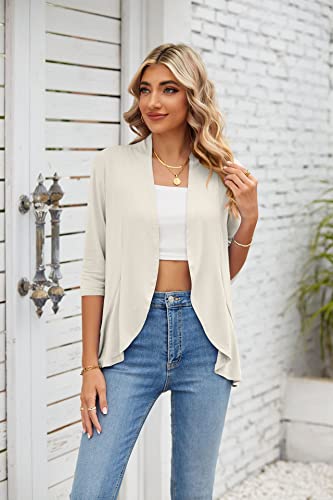 Famulily Cardigans for Women, 3/4 Sleeves Casual Lightweight Soft Open Cardigan for Summer (M, Beige) - Image 3