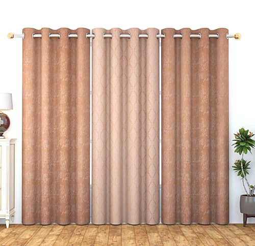 Image of Premium Polyester Fabric 4x9 feet Long Door Curtain | Brown Color Curtains Set of 3 pcs Semi Room Darkening Curtains for Living Room