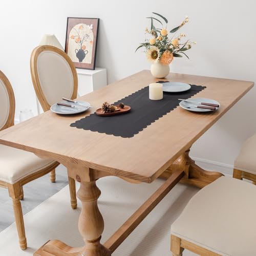YZKITM Small Solid Black Farmhouse Scalloped Table Runner Washable Polyester Cute Everyday Decorative Table Runners 36 Inches Long for Nightstand Bedroom Wedding and Party 13x36 Inchs