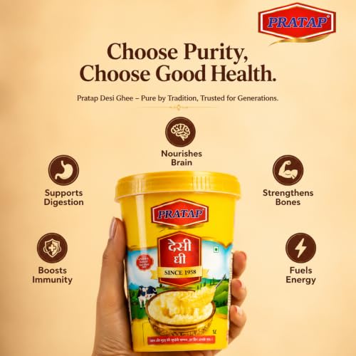 Image of Pratap Desi Ghee 5 Litre Jar (since 1958) | Pure Desi Ghee | Traditional Bilona Method | Rich Aroma & Taste | Ideal for Cooking, Pooja & Daily Use