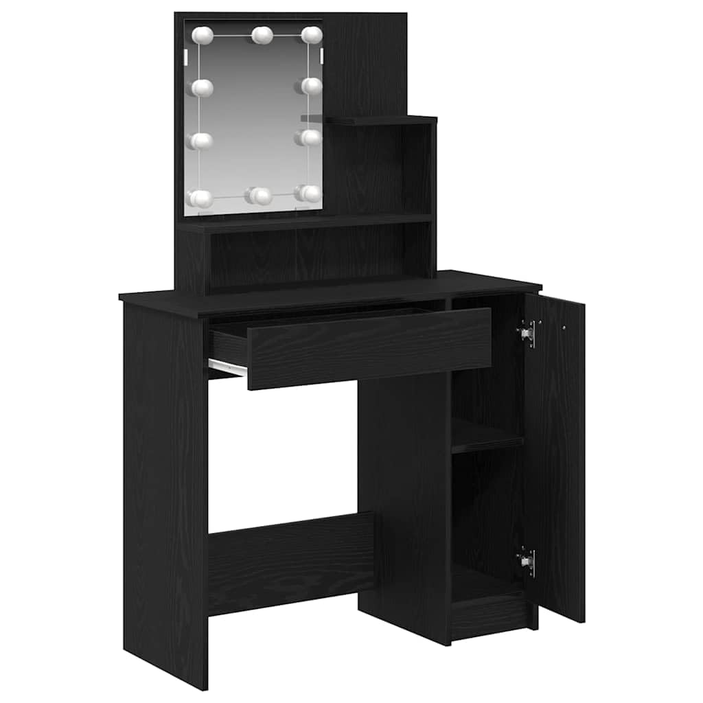 Schminktisch mit Regal Schwarz Eichen-Optik 86,5 x 35 x 136 cm moderner Make-up Tisch mit Stauraum, Acrylspiegel, vielseitigem Design für Schlafzimmer, Homeoffice, minimalistische Räume