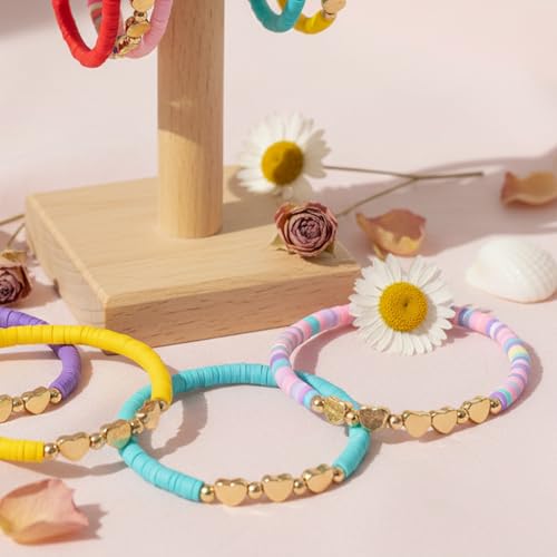 QhgPnt 24 Pcs Soft Clay Bead Heart Bracelets for Girls, Colourful Party Bag Fillers, Adjustable Friendship Bracelets for Kids, Teens and Women, Perfect for Parties, Gifts and Daily Wear