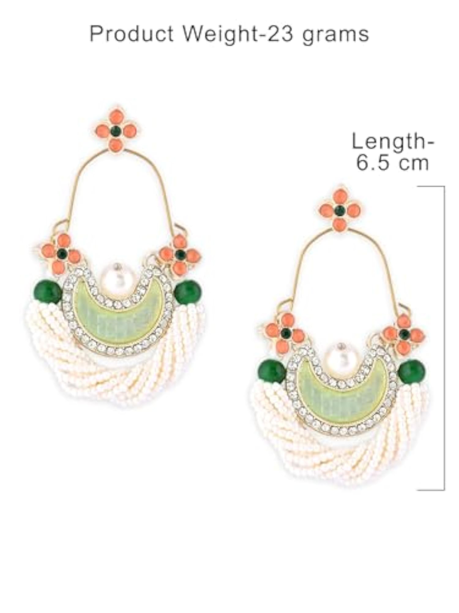 Peach Dazzling Stones Cresent Ethnic Dangle Earring