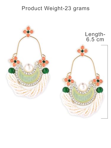 Peach Dazzling Stones Cresent Ethnic Dangle Earring