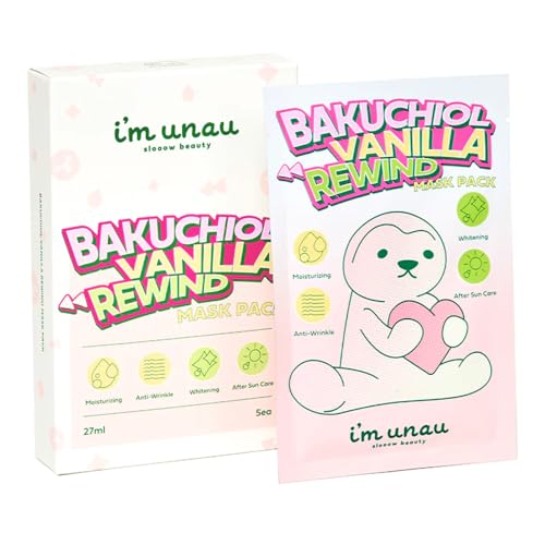 ZIOSTAND I’m unau Bakuchiol Vanilla Rewind Mask Pack (5 Sheets) – Vegan After Sun Care Sheet Mask with Bakuchiol, Vanilla Fruit Extract,Panthenol for Hydration, Soothing