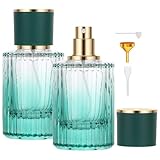 Segus Aftershave Travel Bottle, 2 Pcs 50ml Empty Perfume Bottles in Glass, Leakproof Atomiser Spray Bottle, for Daily and Trips (Gradient Green)
