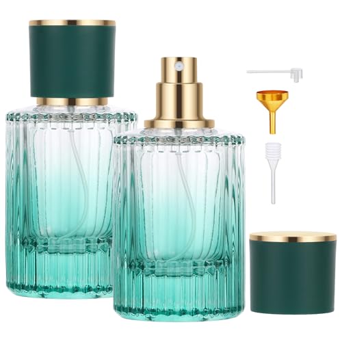 Segus Decanter per profumo, 2 flaconi spray in vetro da 50 ml, nebulizzatore per profumo da borsa, per viaggi d'affari, nebulizzatore portatile per profumo (verde sfumato)
